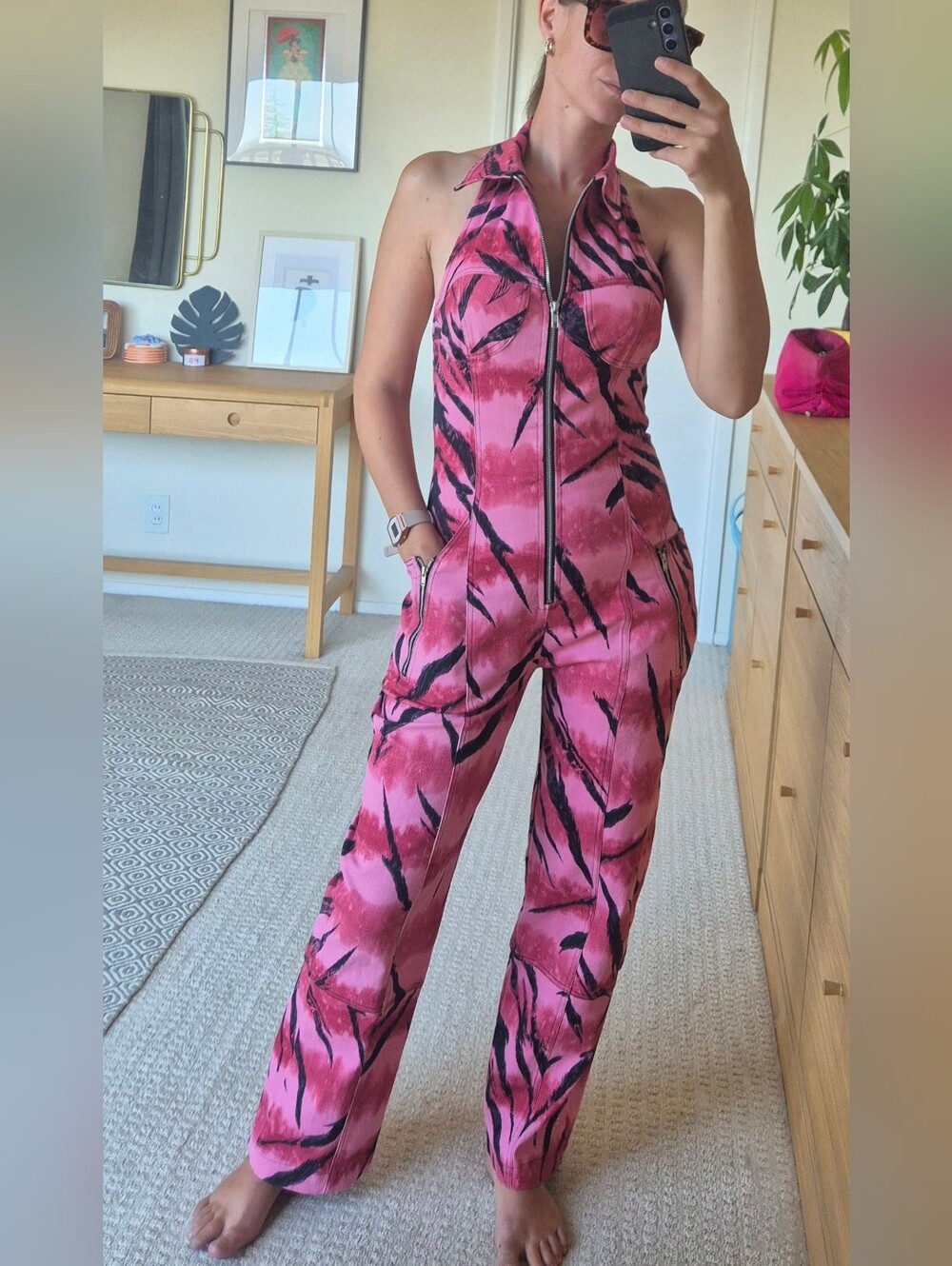 I.AM.GIA Pink Printed Halter Jumpsuit – XS